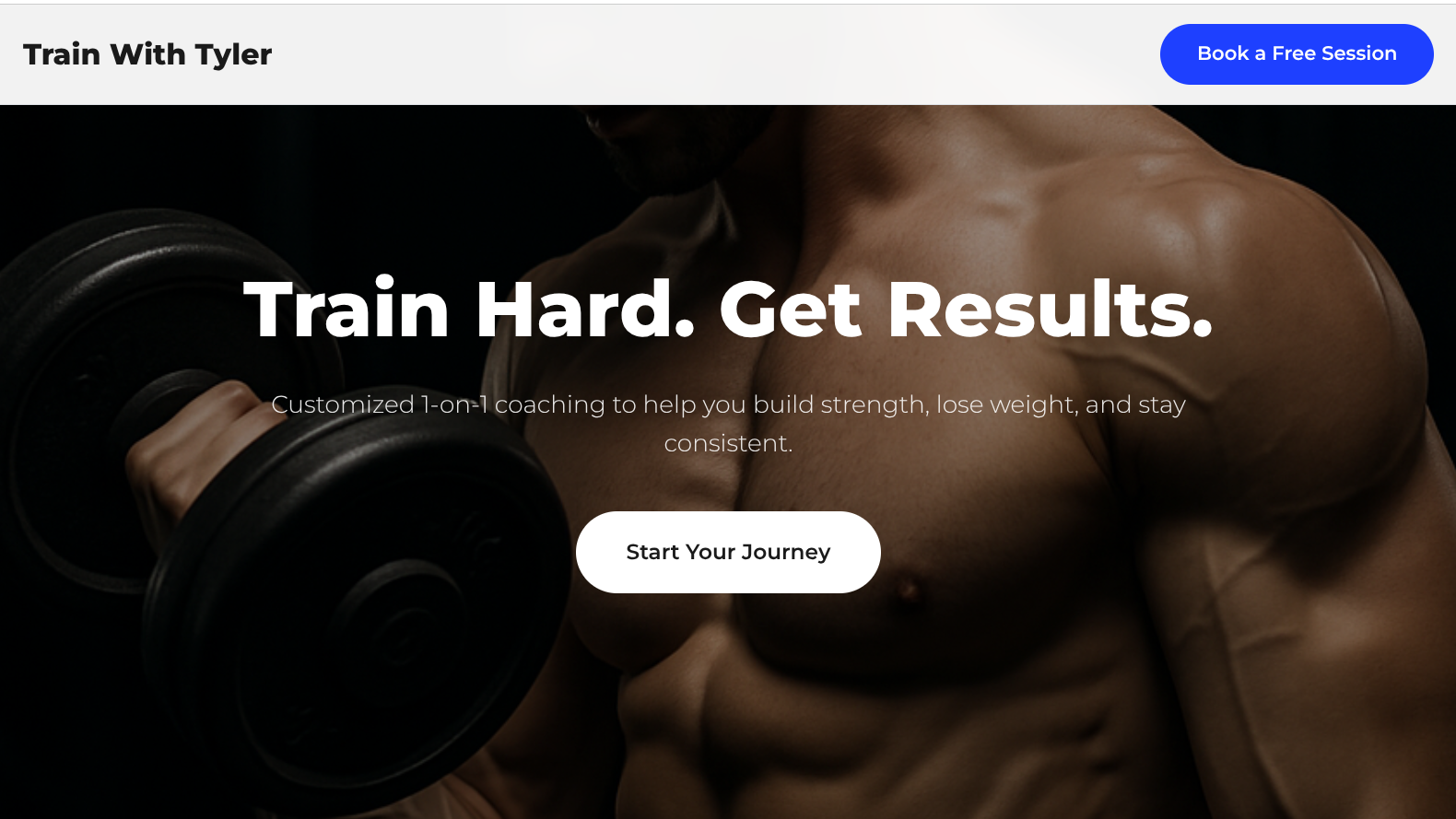 Train With Tyler website - Personal fitness training